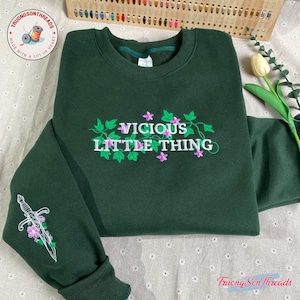 Vicious Little Thing – Sword & Floral Embroidery Sweatshirt, Inspired by Powerless by Lauren Roberts, Book Lover Gift