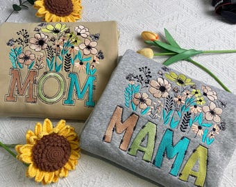 Gestickte Hemden Blumenmutter Oma Abuela Geschenke für Muttertag Familie personalisierte Erwachsene Unisex, Kundenspezifische Geburts-Monat-Blumen-Mamma-Hemd