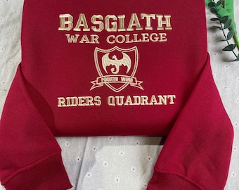 Basgiath War College geborduurd sweatshirt, sweater vierde vleugel, violet Sorrengail, schoolse sweater, Xaden Riorson, Fantasy Book Dragon