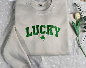 Lucky Sweatshirt bestickt, bestickt St. Patty's Sweatshirt, Damen bestickter Pullover, Damen St. Patrick's Day Rundhalsausschnitt, Patrick Day Geschenk