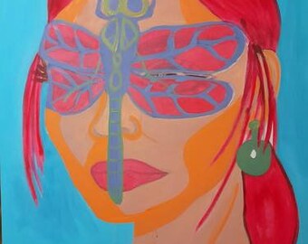 Dragonfly On Her Face Acrylic Painting