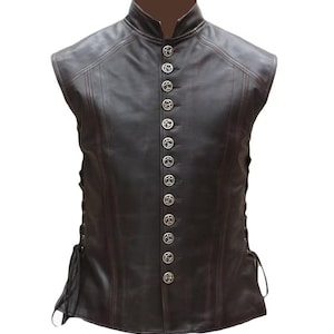 Handmade Men&#39;s Vintage Leather Vest, Renaissance Style Vest, Medieval Costume, Historical Reenactment, Steampunk Outfit