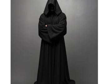 Jedi Black Hooded Cloak | Halloween Medieval Cosplay Robe | Wizard Witch Unisex Long Costume Cape