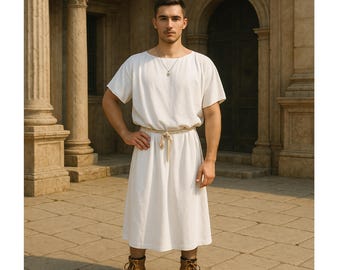 Ancient Roman Tunic for Men | White Historical Greek Costume | Spartan Toga Cosplay | Renaissance Faire