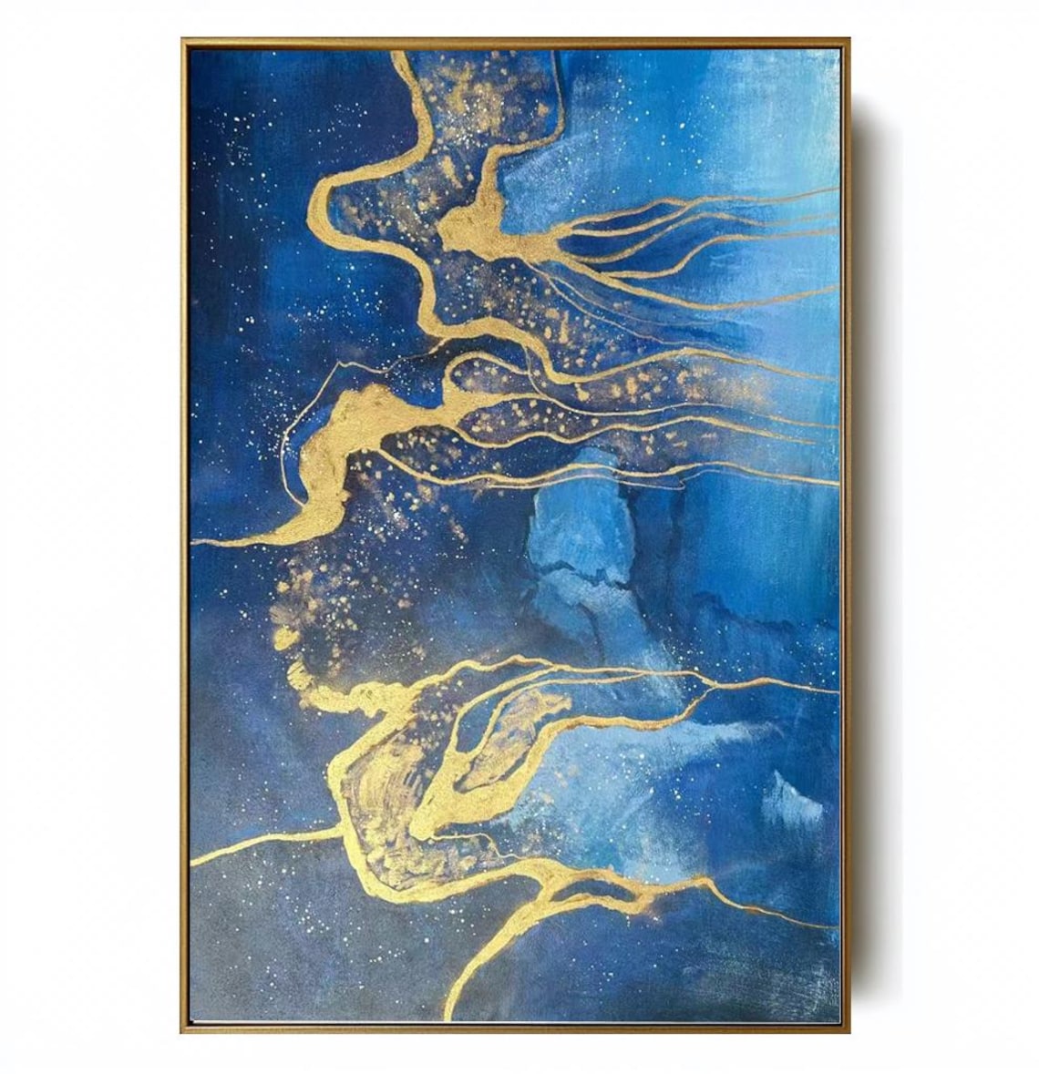Natural Luxury Blue and Gold Abstract Painting Canvas Wall Art Large ...
