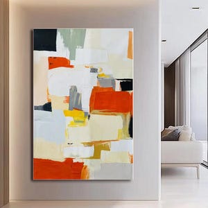 Large Colorful Abstract Oil Painting Minimalist Vintage Interior Painting Multicolor Abstract Wabi Sabi Wall Art Modern Living Room Wall Art