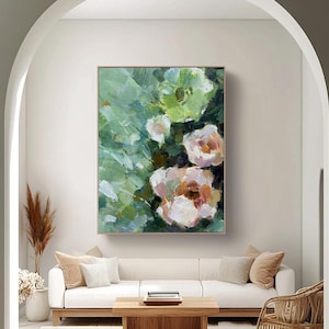 Roses Oil Painting Timeless Floral Art for Her  Green Wall Decor Hand-painted Floral Art  art wall  Living room decoration