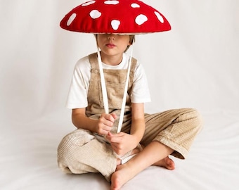Red Amanita Mushroom Costume Hat, Handmade Felt Toadstool Cap