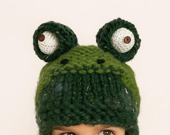 Handmade Crochet Frog Hat with Big Eyes – Adult & Kids Sizes