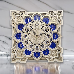 Handcrafted Wooden Wall Clock: Layered Geometric Fretwork, Vintage Style