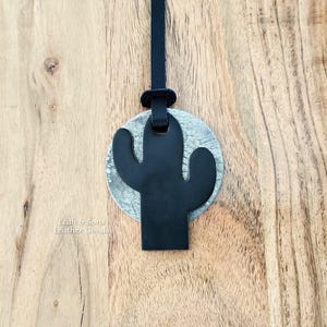 Leather Cactus at Sunset Bag Charm, Large Sun | Metallic White & Black