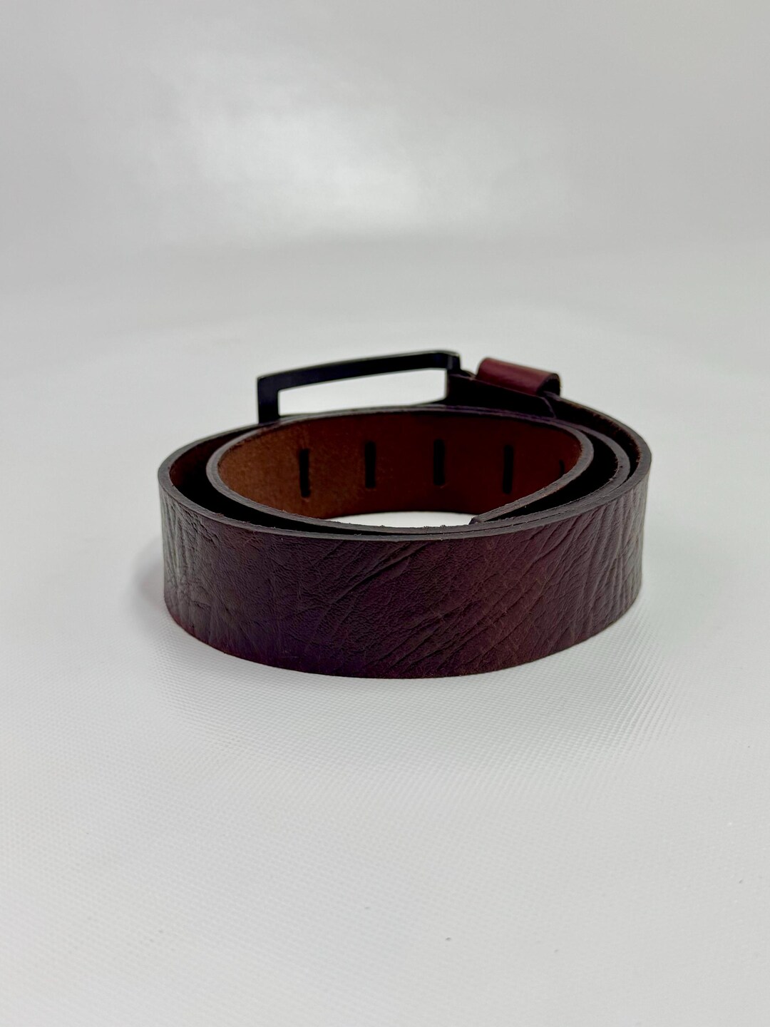 Brown Leather Belt With X Stitching and Chrome Buckle - Etsy display picture 2