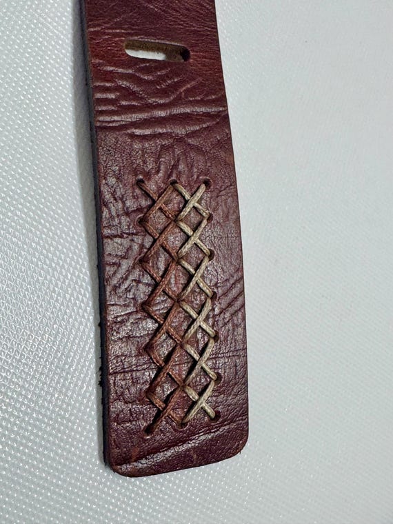 Brown Leather Belt With X Stitching and Chrome Buckle - Etsy display picture 1