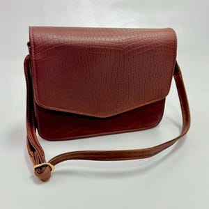 Brown Leather Croco Shoulder Handbag