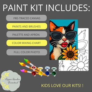 Fancy cat - Diy Canvas | Pre Drawn Canvas Ready To Paint | Stocking Stuffer | Diy Paint Kits | Kids  Gift | Canvas Paint Kit