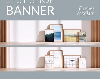 Etsy Banner Frame Mockup, Etsy Shop Banner for Posters and Prints, Wood Frames Mockup, Front Store Template, Photoshop DIN A Frames Mockup