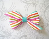 Hair Bow Clip -- Pinwheel Bow -- Rainbow -- Green Pink Orange
