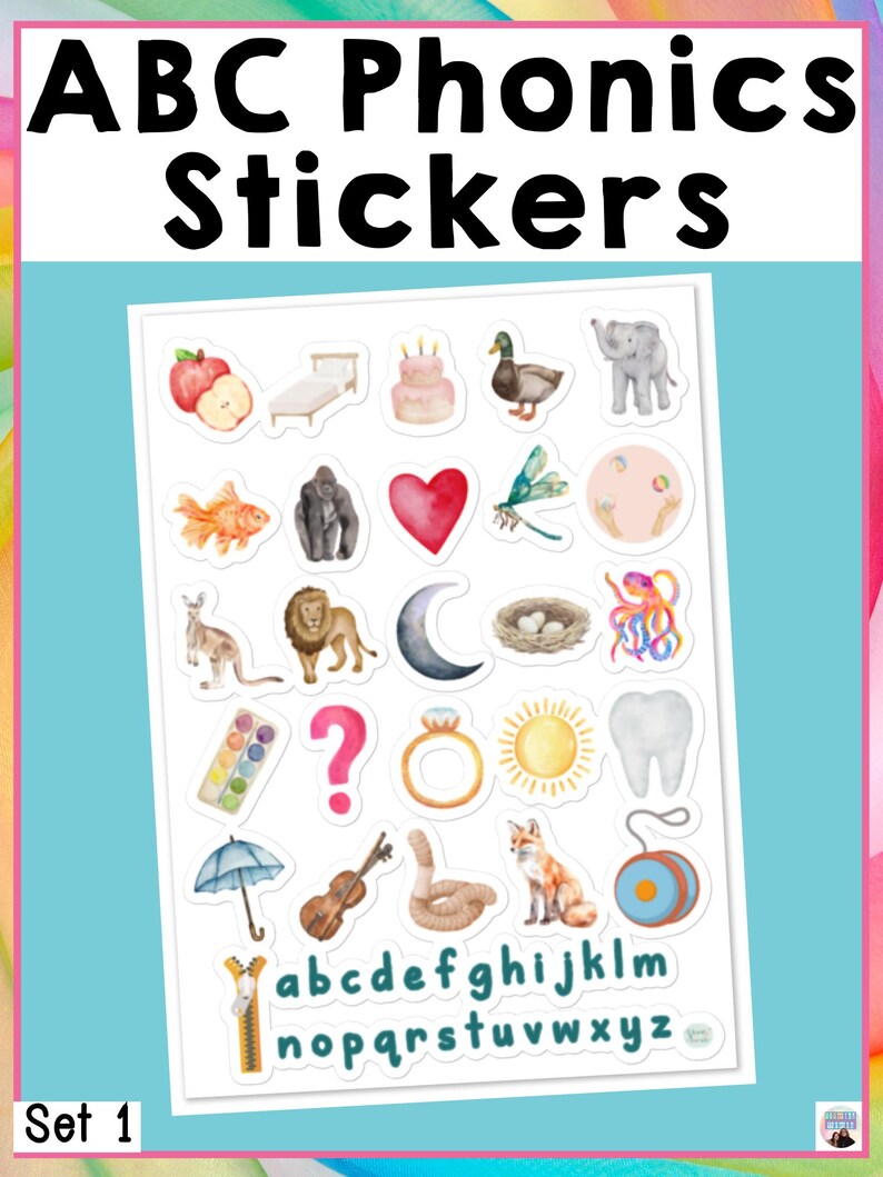 ABC Phonics Stickers, Beginning Sounds Watercolor Alphabet Stickers for ...
