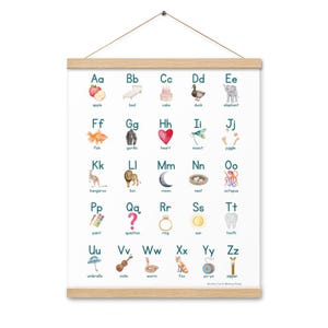 Póster de fonética con colgador de madera, arte de pared con el alfabeto para niños, decoración educativa para guarderías, cuadro de aprendizaje para el dormitorio infantil, para enseñar letras