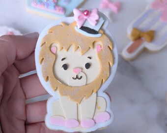 Cortador y sello para galletas con forma de león de carnaval, tema de circo