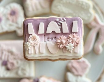 Cortador y grabador de galletas con forma de placa con la palabra "MAMÁ", galletas de azúcar para el Día de la Madre
