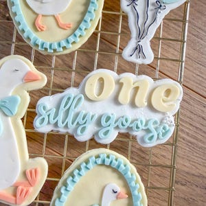 One silly goose stamp, embosser, cutter, birthday cookies, theme party, fondant, royal icing