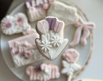 Cortador y estampador de galletas de tulipán, utensilios para repostería floral