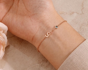 Personalized Birthstone initial Bracelet , Letter Bracelet, Personalized jewelry, Gift for Her, Mother days gift,Bridesmaid Gift
