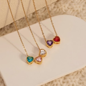 Custom Heart Birthstone Necklace, Family Birthstone Necklace, Birthstone Heart Pendant, Anniversary Gift, Family Gift, Mother’s Day Gift