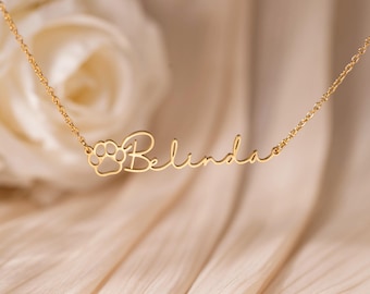 Name Necklace With Paw,Personalized Dog Name Neckalce With Paw,Pet Name Necklace,Pet Memorial Necklace,Custom Dog Name Necklace With Paw