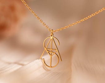 Custom Name Logo Necklace,Personalized Letters Necklace,Geometric Monogram Necklace,Custom Letters Jewelry,Christmas Gift,Birthday Gift