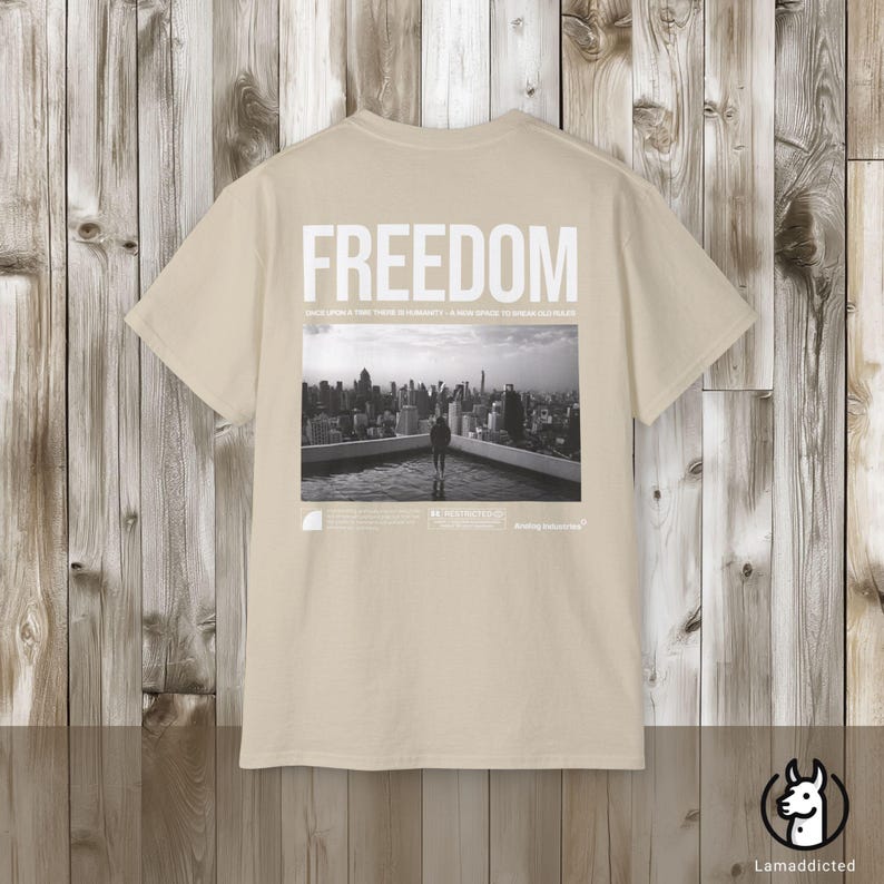 Urban 'Freedom' Tee, Motivational Cityscape Back Print image 3