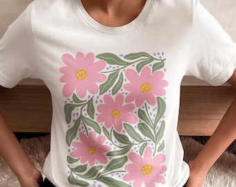 Pink Floral T-Shirt, Botanical Garden Unisex Tee