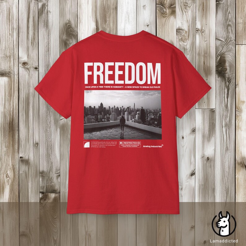 Urban 'Freedom' Tee, Motivational Cityscape Back Print image 7