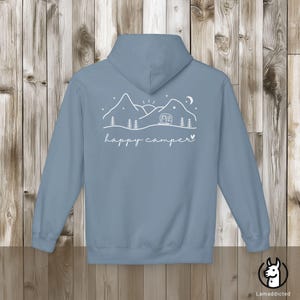 Adventure Happy Camper Hoodie - Camper Mountain Hoddie Unisex Pullover oversize Outdoor Gift Stone Blue