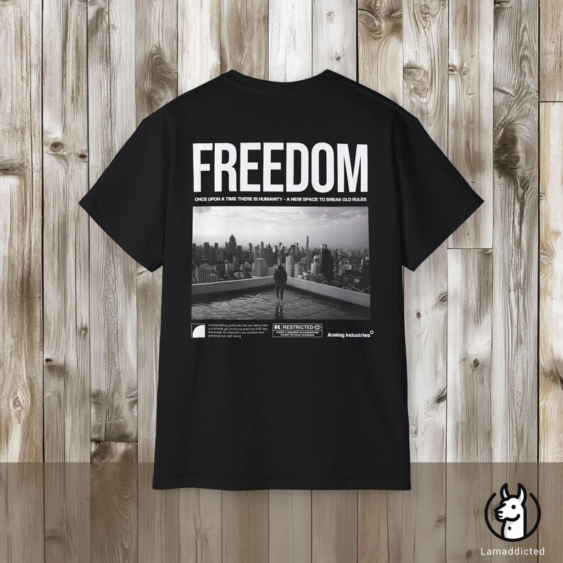 Urban 'Freedom' Tee, Motivational Cityscape Back Print image 2