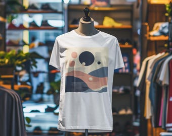 Abstract Geometric Hills Graphic T-Shirt, Modern Unisex Tee
