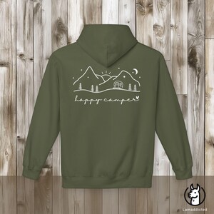 Adventure Happy Camper Hoodie - Camper Mountain Hoddie Unisex Pullover oversize Outdoor Gift Military Green