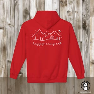 Adventure Happy Camper Hoodie - Camper Mountain Hoddie Unisex Pullover oversize Outdoor Gift Red
