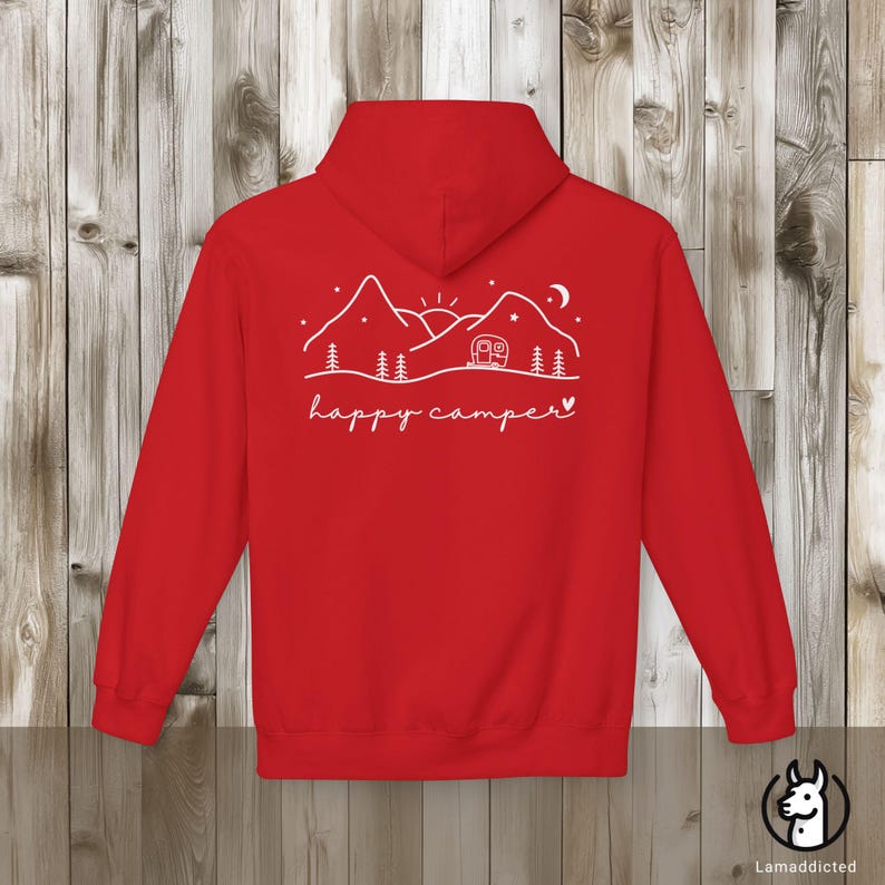 Adventure Happy Camper Hoodie - Camper Mountain Hoddie Unisex Pullover oversize Outdoor Gift Red