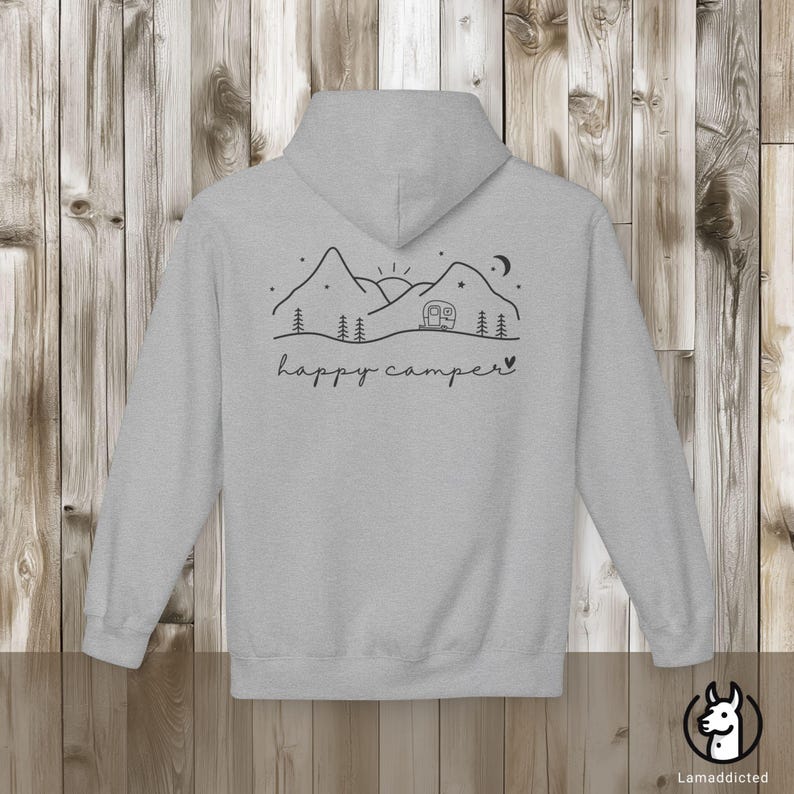 Adventure Happy Camper Hoodie - Camper Mountain Hoddie Unisex Pullover oversize Outdoor Gift Sport Grey