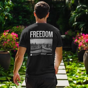 Urban 'Freedom' Tee, Motivational Cityscape Back Print image 1