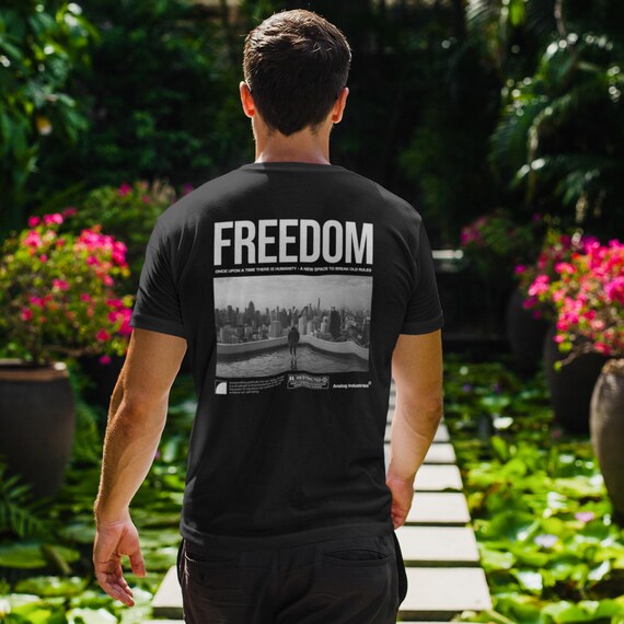 Urban 'Freedom' Tee, Motivational Cityscape Back Print
