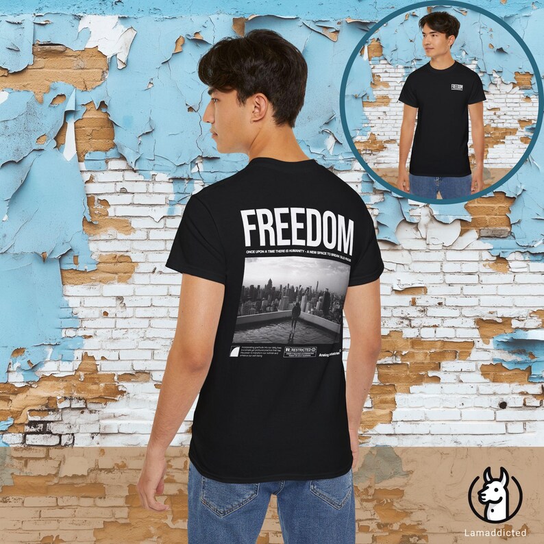 Urban 'Freedom' Tee, Motivational Cityscape Back Print image 10