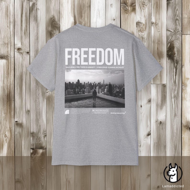 Urban 'Freedom' Tee, Motivational Cityscape Back Print image 4