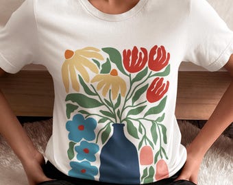 Matisse Floral Tee - Odważna kolorowa koszulka artystyczna, Koszulka kwiatowa z artystycznym wzorem