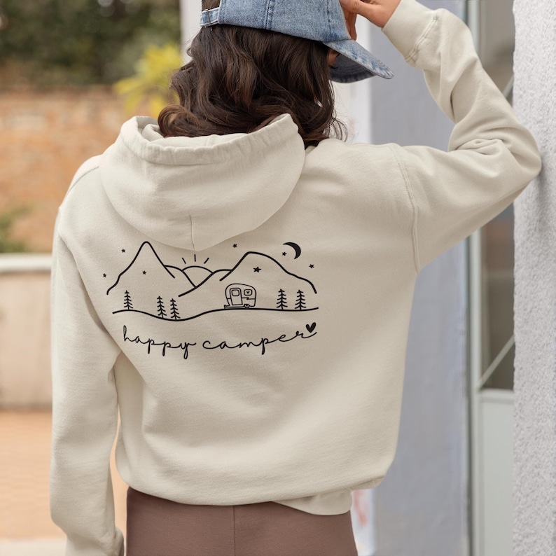 Adventure Happy Camper Hoodie - Camper Mountain Hoddie Unisex Pullover oversize Outdoor Gift image 1