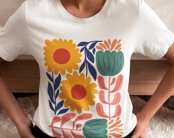 Matisse Floral Tee - odważny abstrakcyjny wzór kwiatowy z kolorowym, artystycznym stylem
