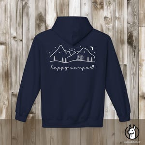 Adventure Happy Camper Hoodie - Camper Mountain Hoddie Unisex Pullover oversize Outdoor Gift Navy