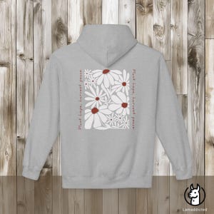 Bluza z kapturem w kwiaty w stylu boho vintage z mocnym cytatem „Posadź nadzieję, zbierz pokój”. Bluza z kapturem z motywem dzikich kwiatów, nadruk z tyłu, idealny prezent dla miłośnika natury Sport Grey